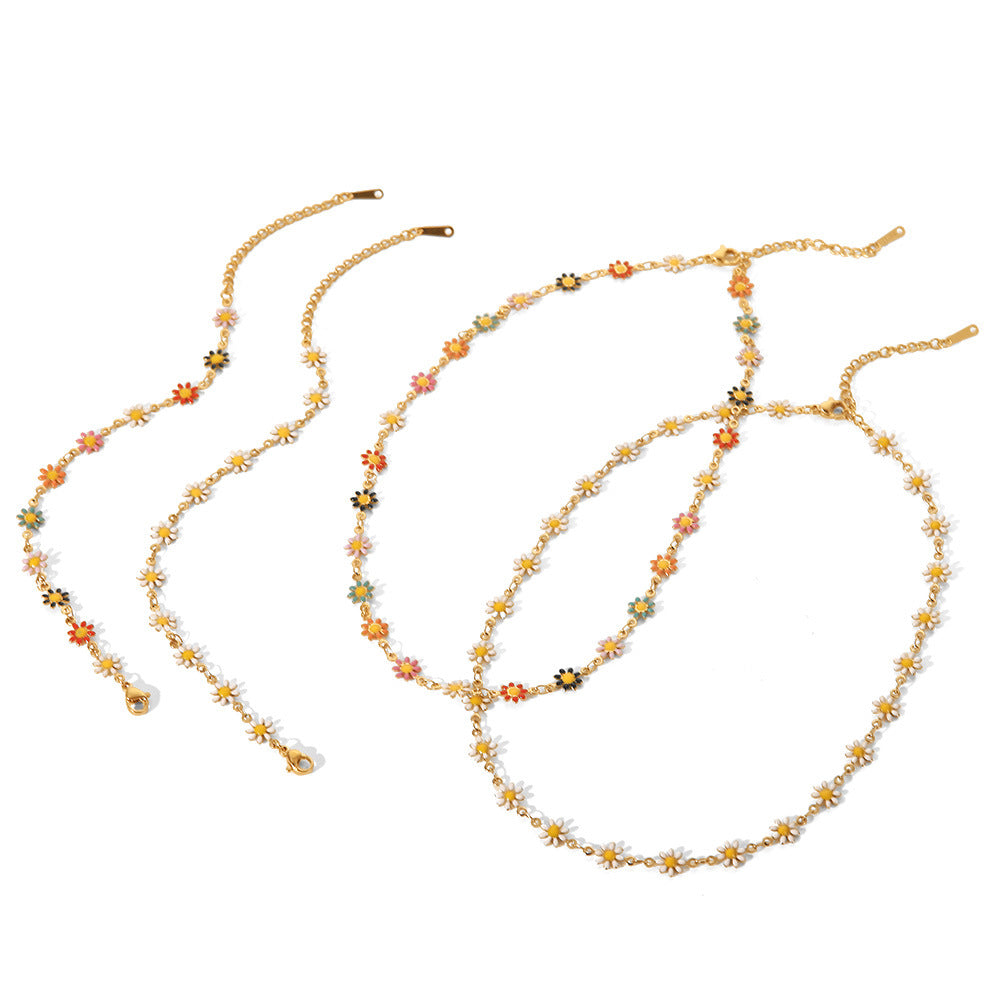 Wholesale Stainless Steel Colorful Small Daisy Chain Bracelet
